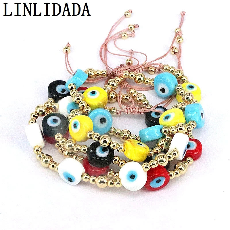 6Pcs Colorful Lucky Eye Bracelet for Women Adjustable Rope Bead Bracelet
