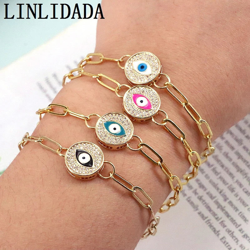 Vintage Eye Cz Charm Link Chain Bracelets for Women Jewelry