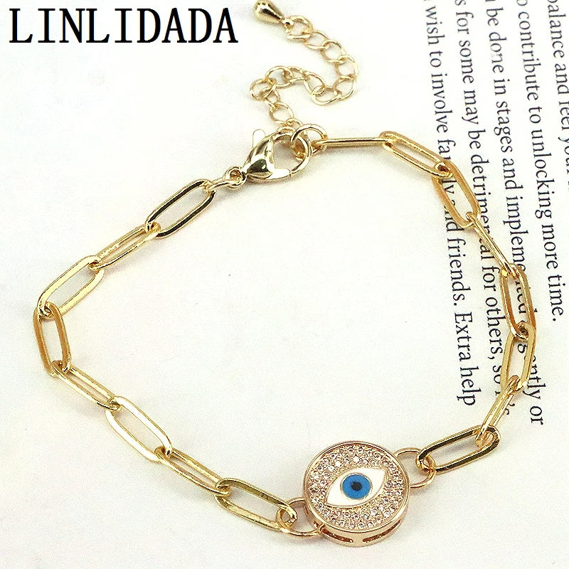 Vintage Eye Cz Charm Link Chain Bracelets for Women Jewelry