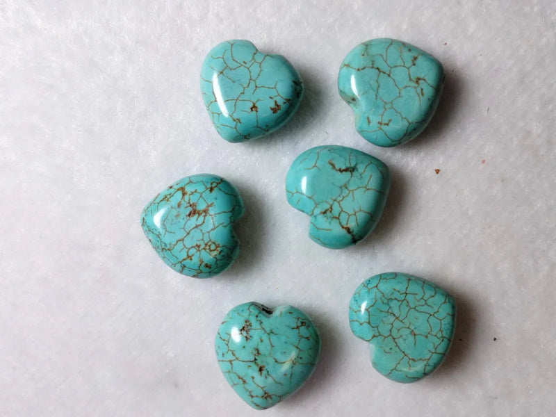 6Pcs Natural Turquoise Heart-Shaped Pendants