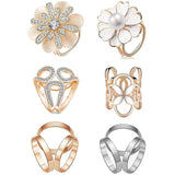 6Pcs Women's Pearl Crystal Rhinestone Scarf Ring Clip