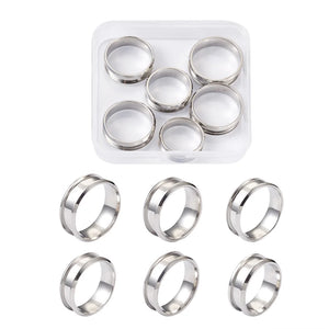 6Pcs/box Stainless Steel Grooved Finger Ring Settings Blank for Inlay Ring