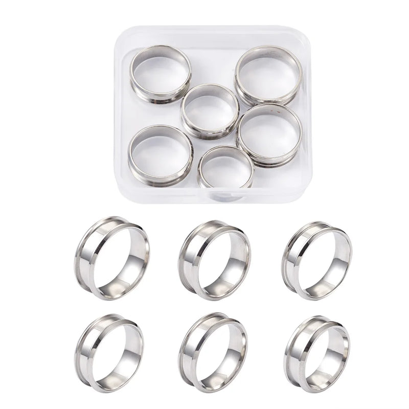 6Pcs/box Stainless Steel Grooved Finger Ring Settings Blank for Inlay Ring