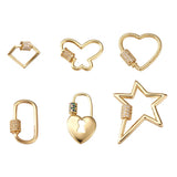 6Pcs CZ Zircon Screw Carabiner Star Lock Pendants Jewelry Making