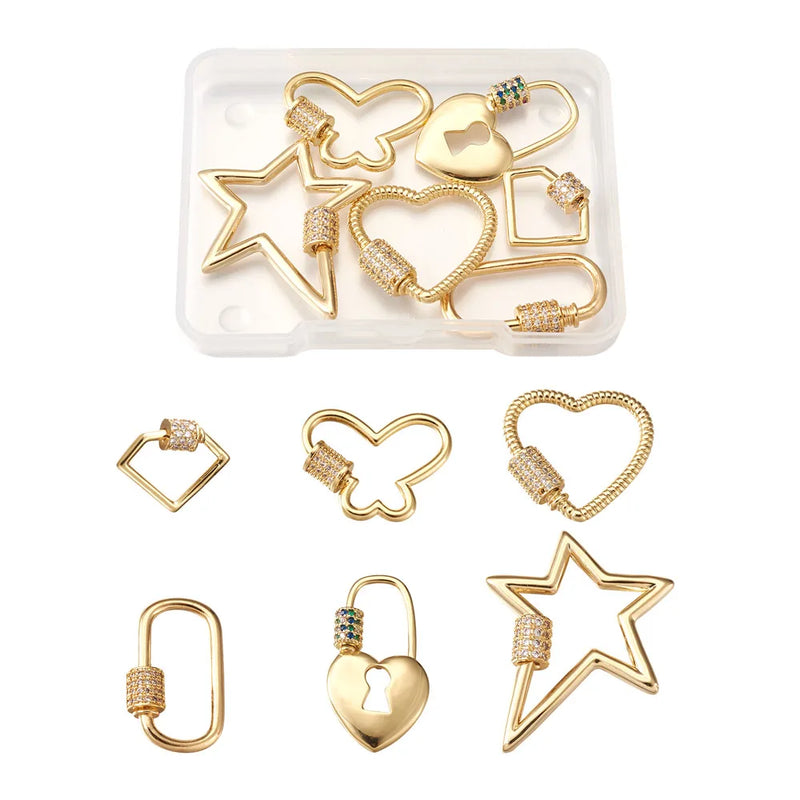 6Pcs CZ Zircon Screw Carabiner Star Lock Pendants Jewelry Making