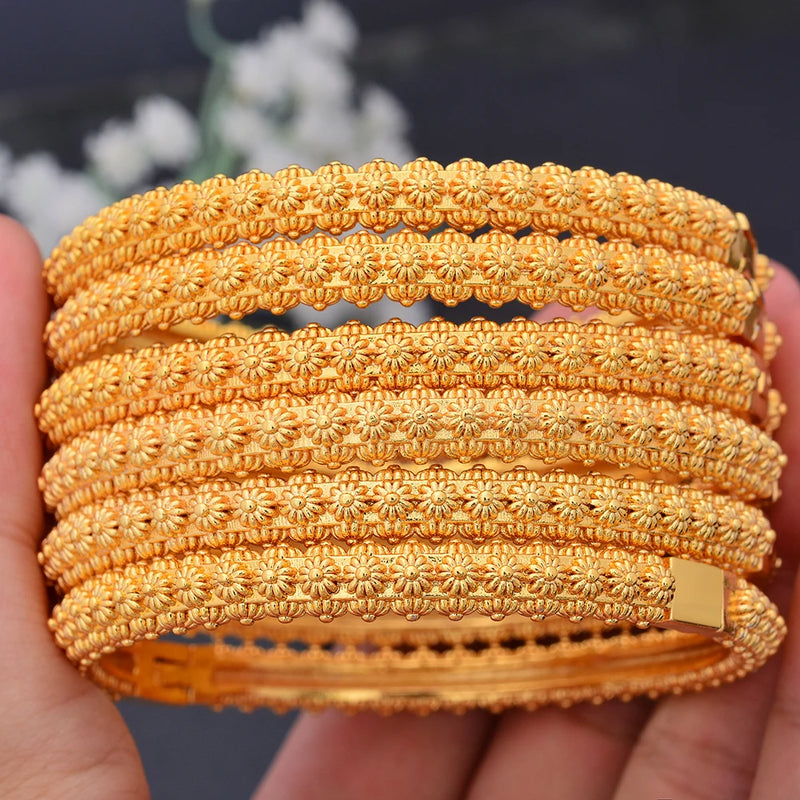 6Pcs/lot 24K Dubai Bangles For Women Wedding Bracelets With ring Jewelry