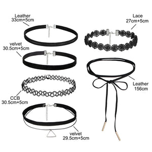 6Pcs Gothic Tattoo Lace Velvet Choker Necklaces Women Collar Femme Punk Style