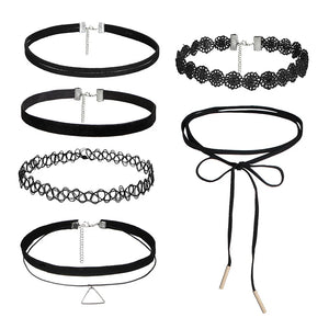 6Pcs Gothic Tattoo Lace Velvet Choker Necklaces Women Collar Femme Punk Style
