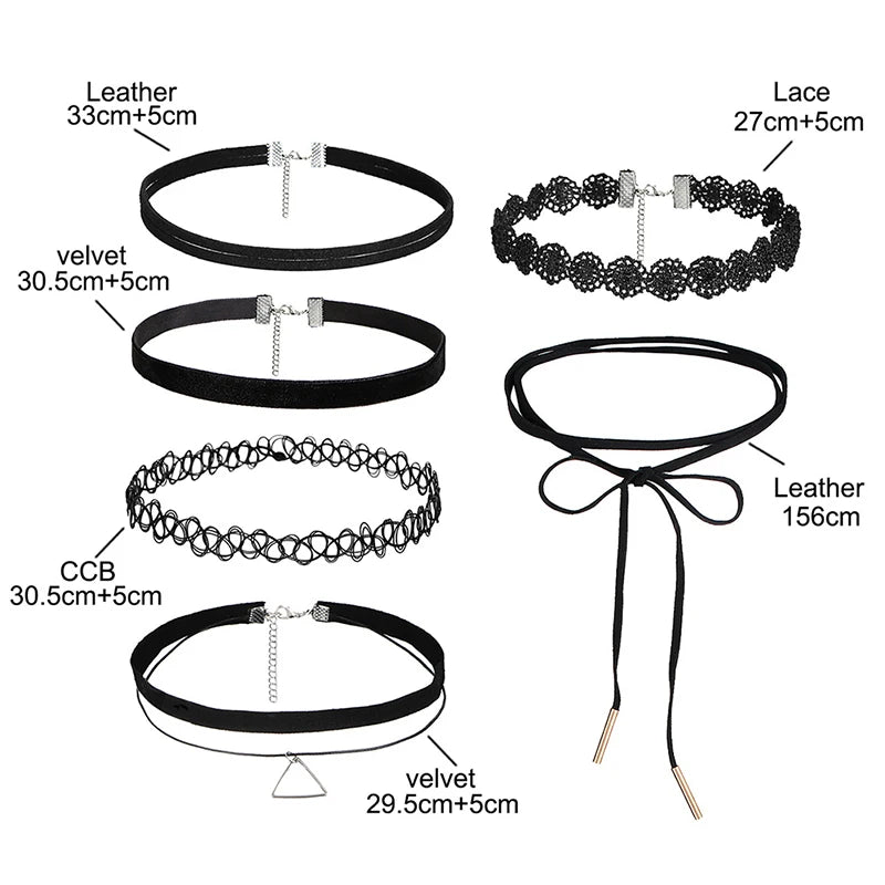 6Pcs Gothic Tattoo Lace Velvet Choker Necklaces Women Collar Femme Punk Style