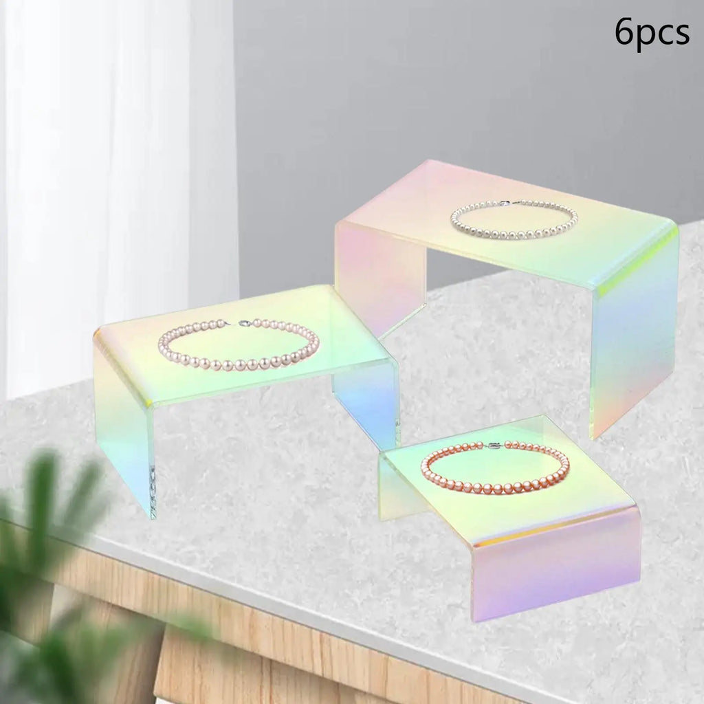 6Pieces Acrylic Display Risers Rainbow Clear Stand Figurines Buffets Organizer