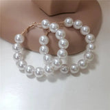 Simulated Pearl Big Hoop Earrings Statement Circle Pendientes Party