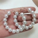 Simulated Pearl Big Hoop Earrings Statement Circle Pendientes Party