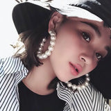 Simulated Pearl Big Hoop Earrings Statement Circle Pendientes Party