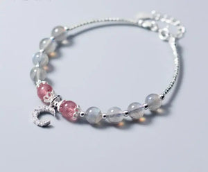 Moonstone & Rose Quartz Crescent Moon Bracelet