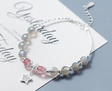 925 Sterling Silver Star Strawberry Quartz & Moonstone Bracelet