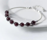 Silver Garnet Stone Beads Bangle Bracelet