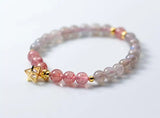 925 Silver Strawberry Quartz & Moonstone Golden Star Bracelet