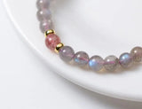 925 Silver Strawberry Quartz & Moonstone Golden Star Bracelet