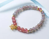 925 Silver Strawberry Quartz & Moonstone Golden Star Bracelet