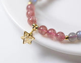 925 Silver Strawberry Quartz & Moonstone Golden Star Bracelet