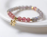 925 Silver Strawberry Quartz & Moonstone Golden Star Bracelet