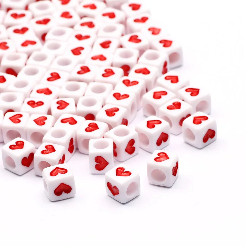 6mm 100pcs Heart Acrylic Beads Square Cube Loose Spacer Beads Jewelry Making