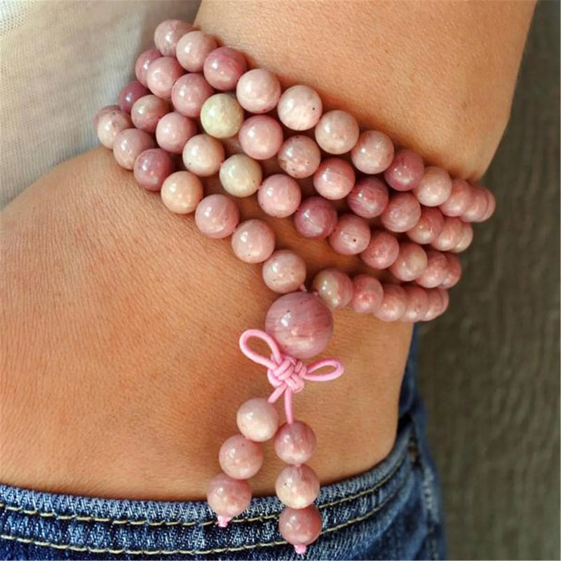 6mm Rhodonite Stone Tassel Necklace Bracelet Japa Spiritual