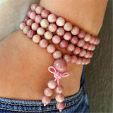 6mm Rhodonite Stone Tassel Necklace Bracelet Japa Spiritual