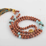 6mm Sandalwood Aquamarine Tassel Necklace Spirituality Easter Chakra