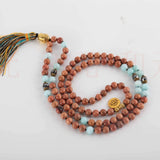 6mm Sandalwood Aquamarine Tassel Necklace Spirituality Easter Chakra