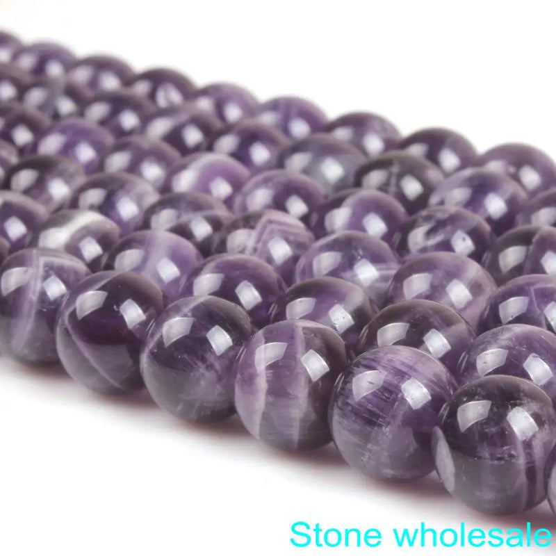 Round Stripe Cape Amethyst Crystal Gemstone Loose Beads for DIY Jewelry