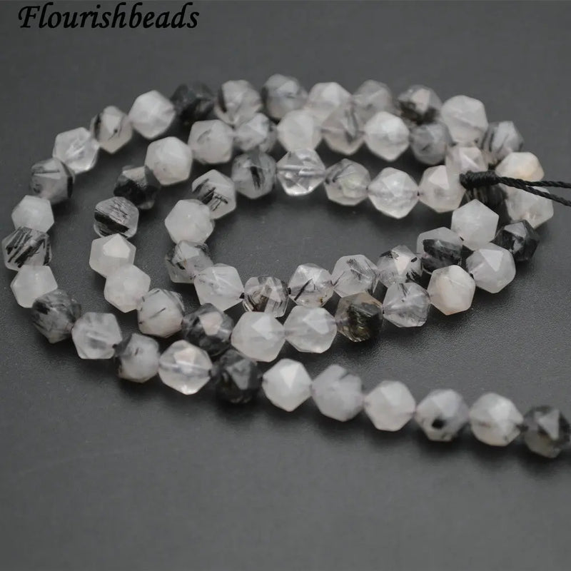 Rutilated Quartz Diamond Cut Round Loose Beads 3 Strands
