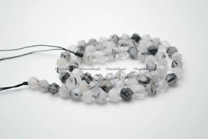 Rutilated Quartz Diamond Cut Round Loose Beads 3 Strands