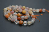 Natural Mix Rutilated Quartz Diamond Cutting Faceted Stone Round Beads