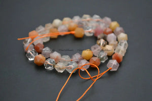 Natural Mix Rutilated Quartz Diamond Cutting Faceted Stone Round Beads