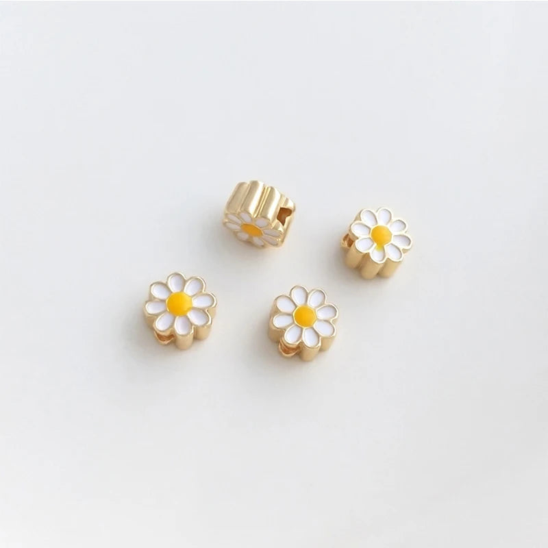6mm 14K Plated Daisy Flower Spacer Beads Charms for DIY Bracelet Making