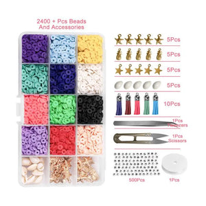 2400Pcs Clay Slice Tube Soft Pottery Tassel Stars 12 Colors Flat Round Beads