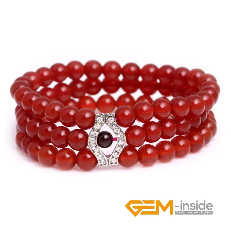 Red Dark Agates Garnet Stone Beads Elastic Bracelet Jewelry For Women