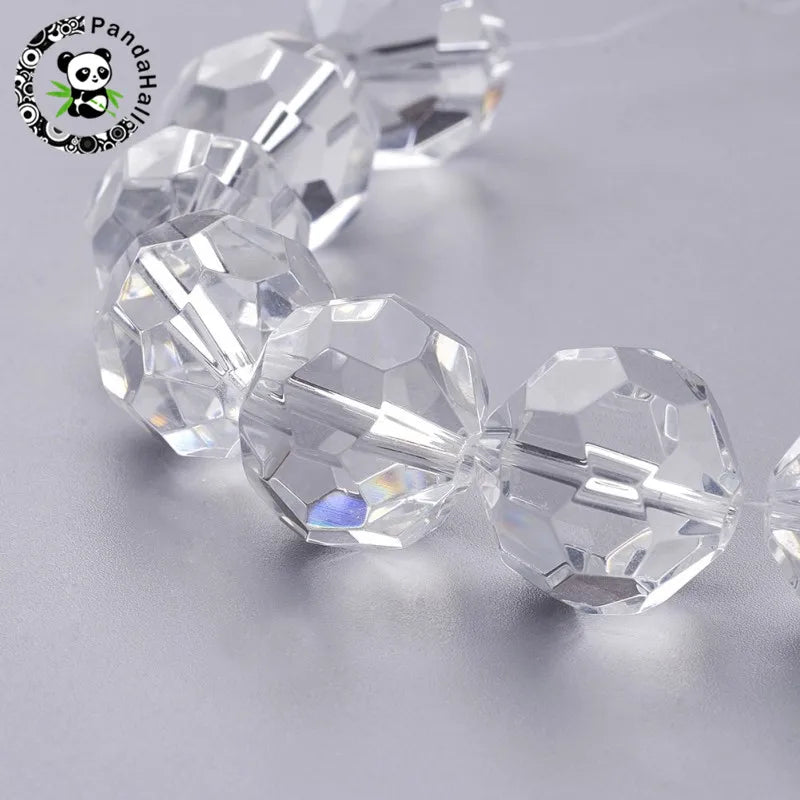 Faceted Glass Round Beads Clear for Jewelry Making