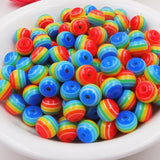 Rainbow Striped Round Resin Beads for Jewelry Making