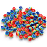 Rainbow Striped Round Resin Beads for Jewelry Making