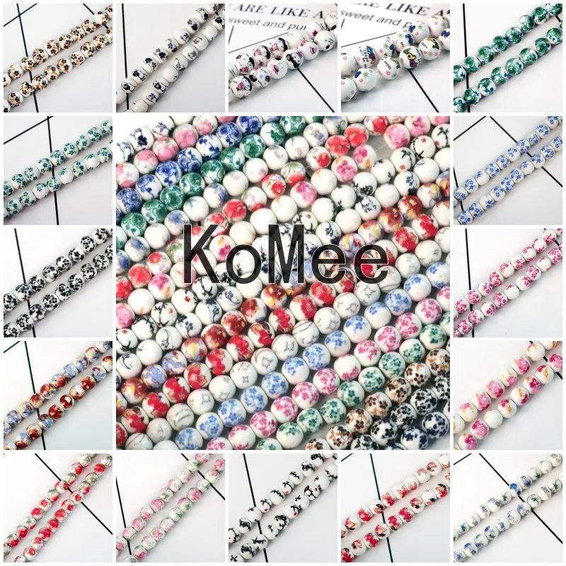 Colorful Flower Print Ceramic Bead Mix for Jewelry DIY