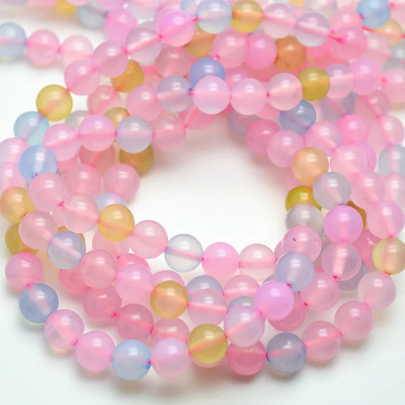 Pink Agate Stone Round Loose Beads for DIY Jewelry Necklace