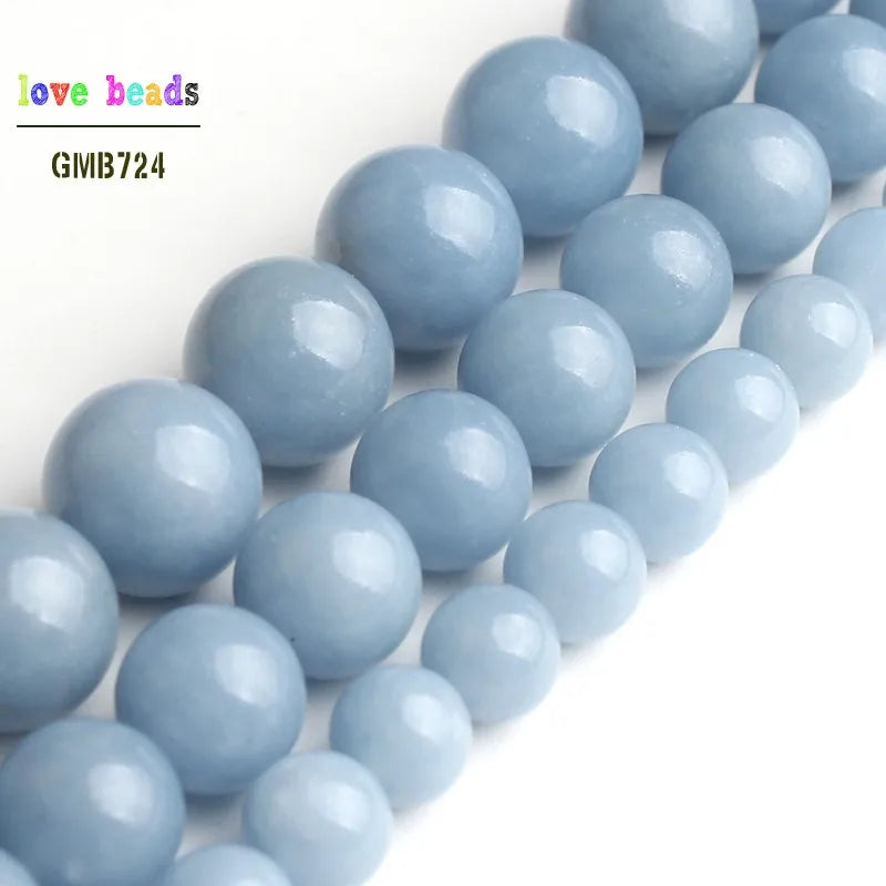 Angelite Stone Round Loose Beads Bracelet 15'' Strand