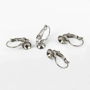 Stainless Steel Ear Clip Wire Hook Earrings with Bezel Base DIY Findings