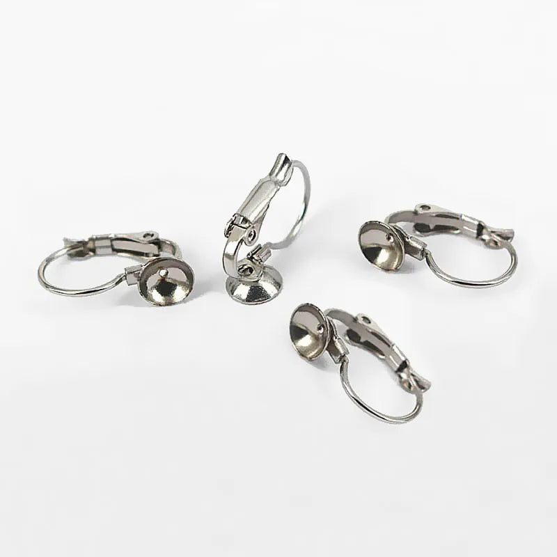 Stainless Steel Ear Clip Wire Hook Earrings with Bezel Base DIY Findings