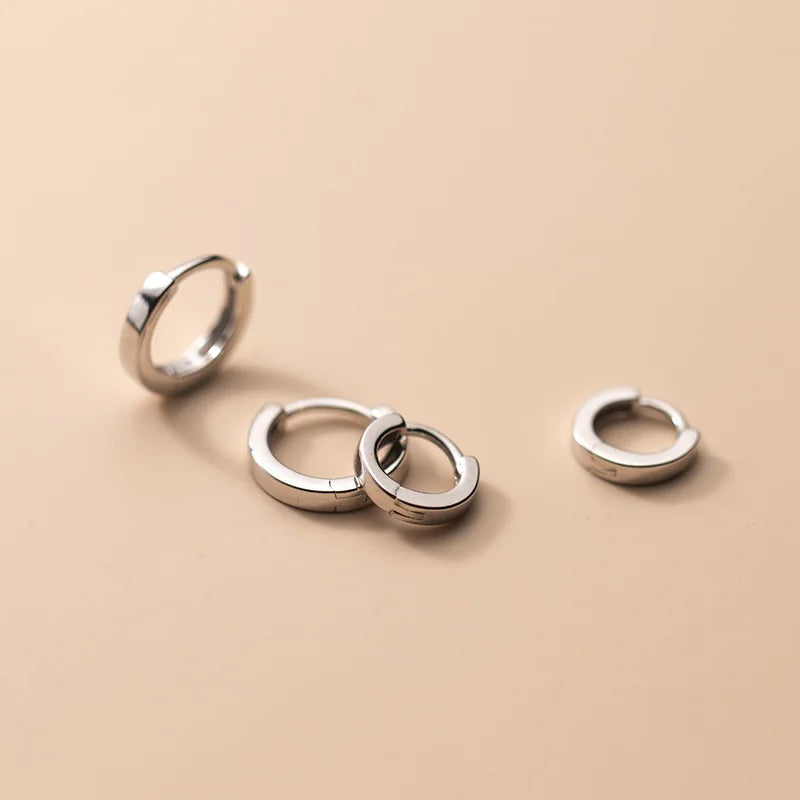 925 Sterling Silver Square Circle Hoop Huggie Earrings