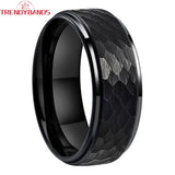 6mm 8mm Hammered Tungsten Carbide Wedding Ring Stepped Edges Fit