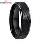 6mm 8mm Hammered Tungsten Carbide Wedding Ring Stepped Edges Fit