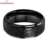 6mm 8mm Hammered Tungsten Carbide Wedding Ring Stepped Edges Fit